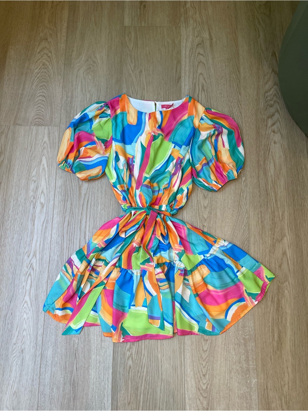 Flying Tomato Multicolor Abstract Puff Sleeve Dress